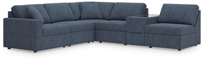 Modmax ink stationary sectional L-shaped Unique Piece Furniture blue fabric with glass-top on Tampa Home & Garden Store