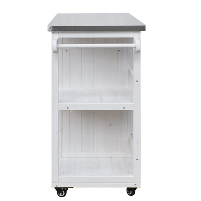 Outdoor Kitchen Island fir wood prep station with stainless steel top and white slat cabinet on Tampa Home & Garden Store