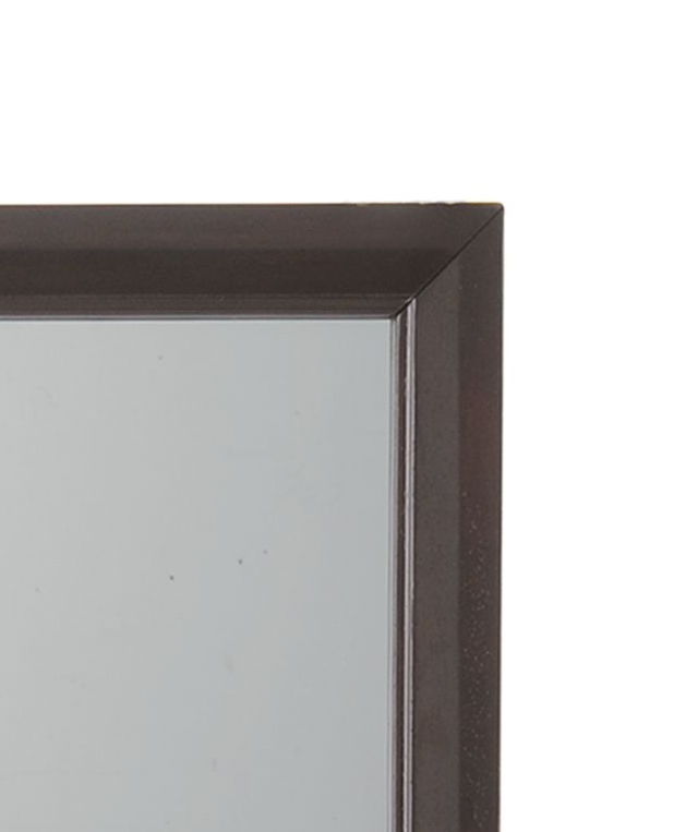 Madison Mirror with Sleek Wood Frame Espresso by HouseOfZazla, closeup of dark corner frame on Tampa Home & Garden Store