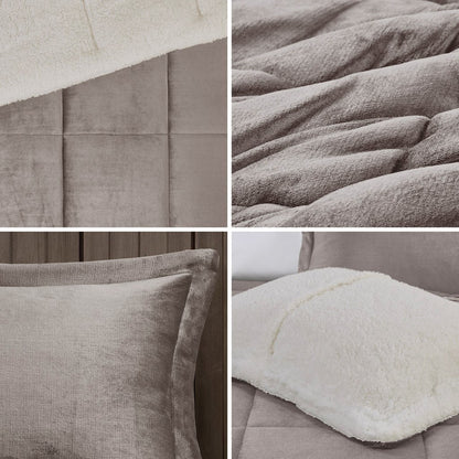 Full/Queen Plush-Sherpa Down Alt Comforter Set by HouseOfZazla plush and cream sherpa reverse on Tampa Home & Garden Store