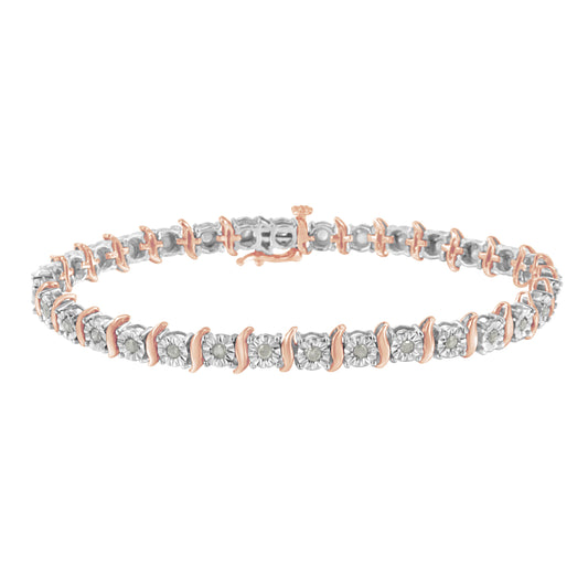 Two-Tone 10K Yellow Gold over .925 Sterling Silver 1.0 Cttw Diamond S-Curve Link Miracle-Set Tennis Bracelet (I-J Color, I3 Clarity) - 7" - Tampa Home & Garden Store