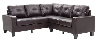Newbury Sectional Sofa with Pocket Coil Cushions in dark brown leather, L-shaped with black legs on Tampa Home & Garden Store