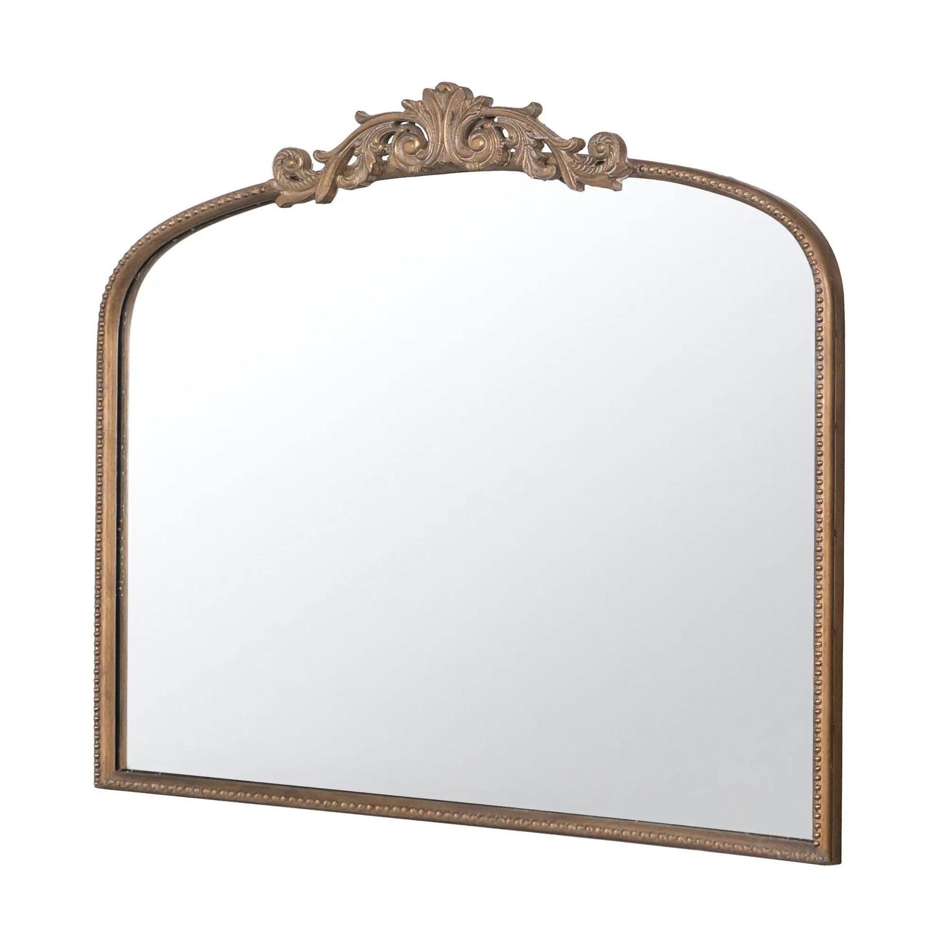 Arch Mirror, Baroque-inspired crest, gold-toned ornate frame with beaded edge on Tampa Home & Garden Store