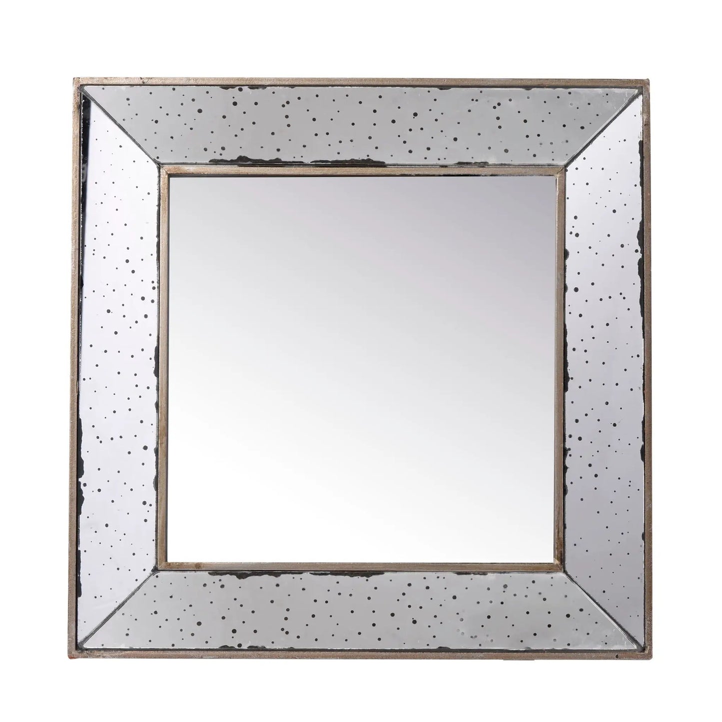 Distressed accent mirror with speckled panels in a framed wall mirror on Tampa Home & Garden Store