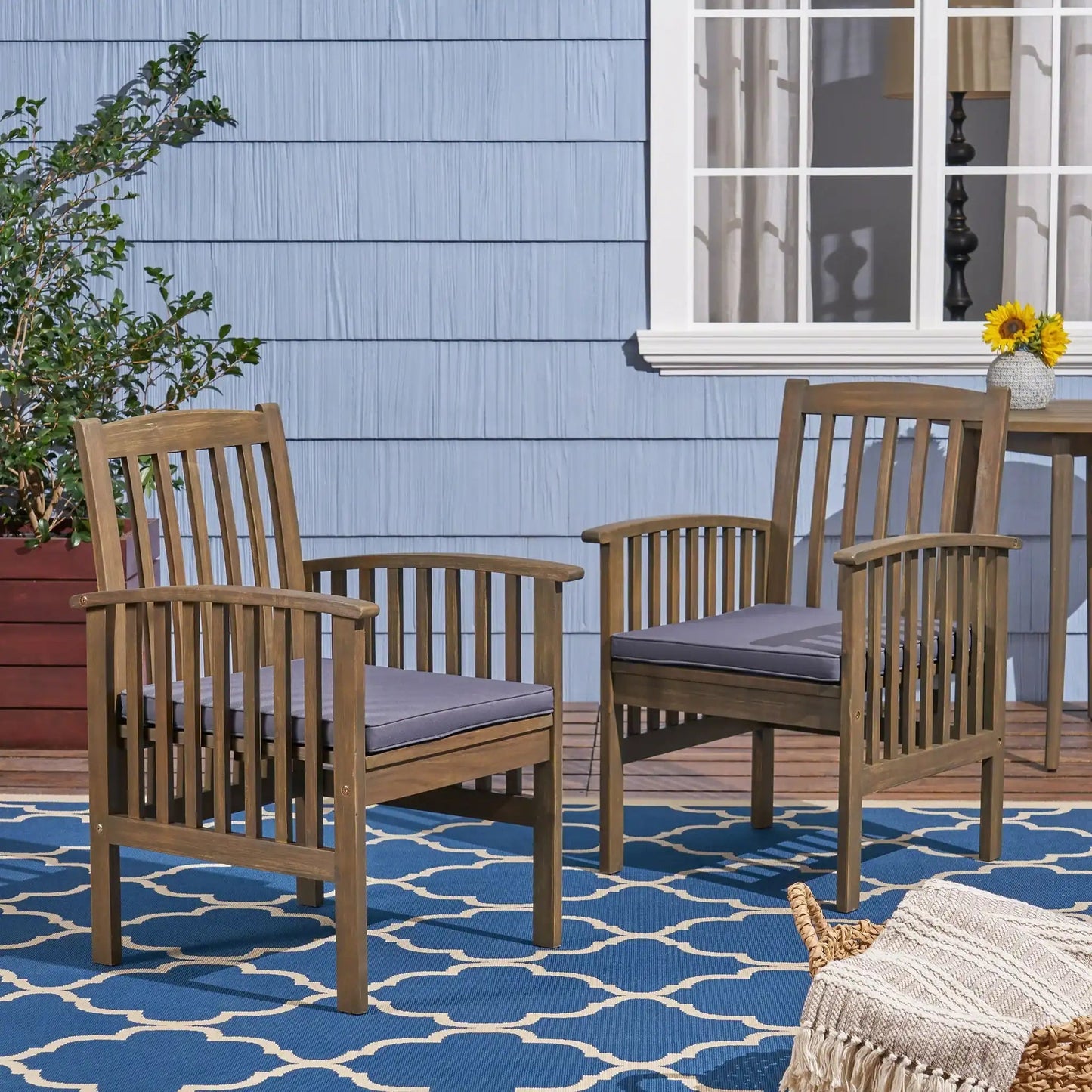 Casa Acacia Dining Chair Set with Cushions outdoor chairs in acacia wood gray cushions 4pack on Tampa Home & Garden Store