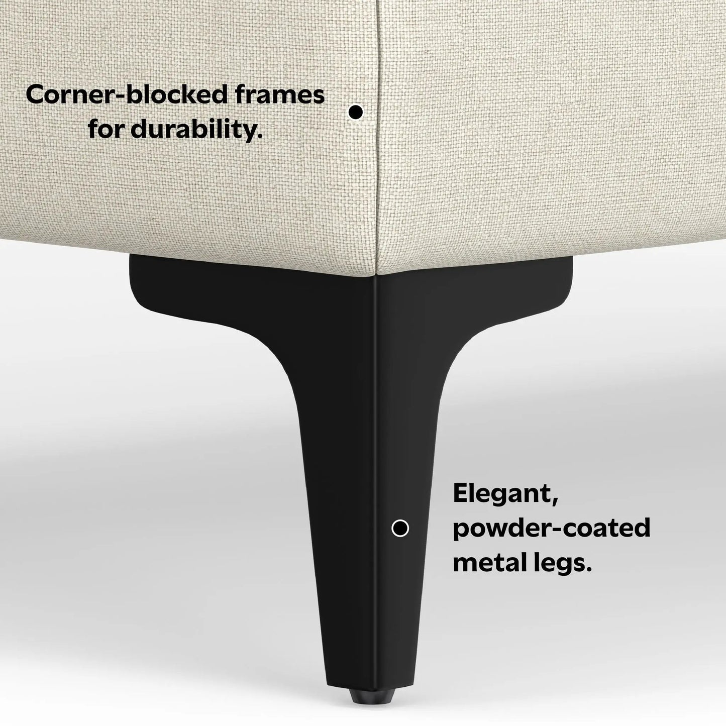 Ava - Versatile Mid Century Ottoman beige fabric with black metal legs on Tampa Home & Garden Store