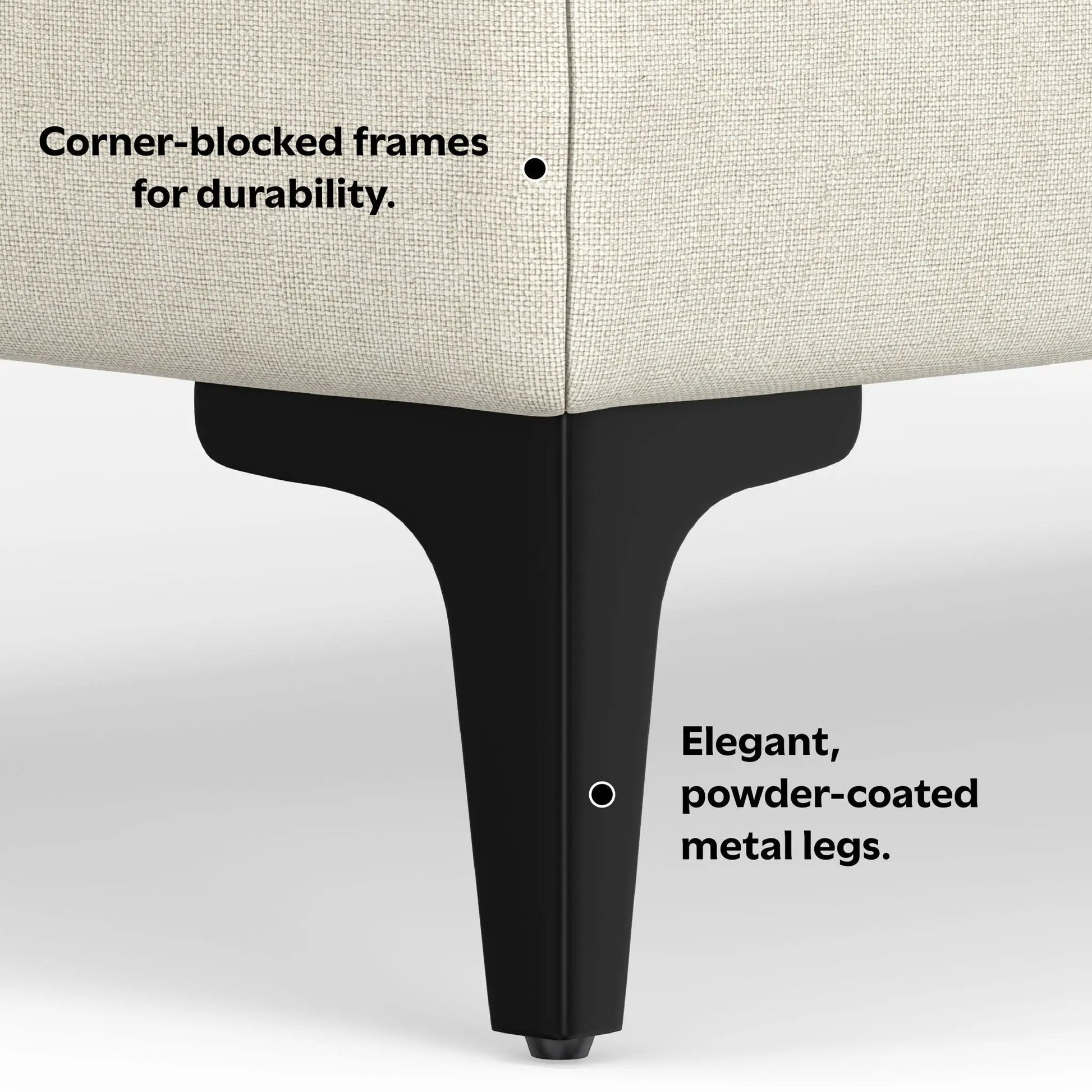 Ava - Versatile Mid Century Ottoman beige fabric with black metal legs on Tampa Home & Garden Store