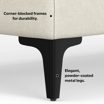 Ava - Versatile Mid Century Ottoman beige fabric with black metal legs on Tampa Home & Garden Store