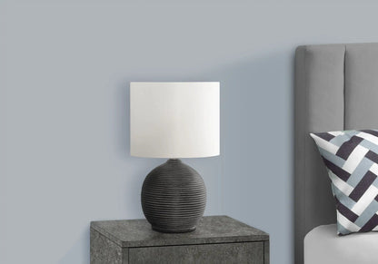 Table lamp black resin base with white drum shade by Unique Piece Furniture on bedside table on Tampa Home & Garden Store