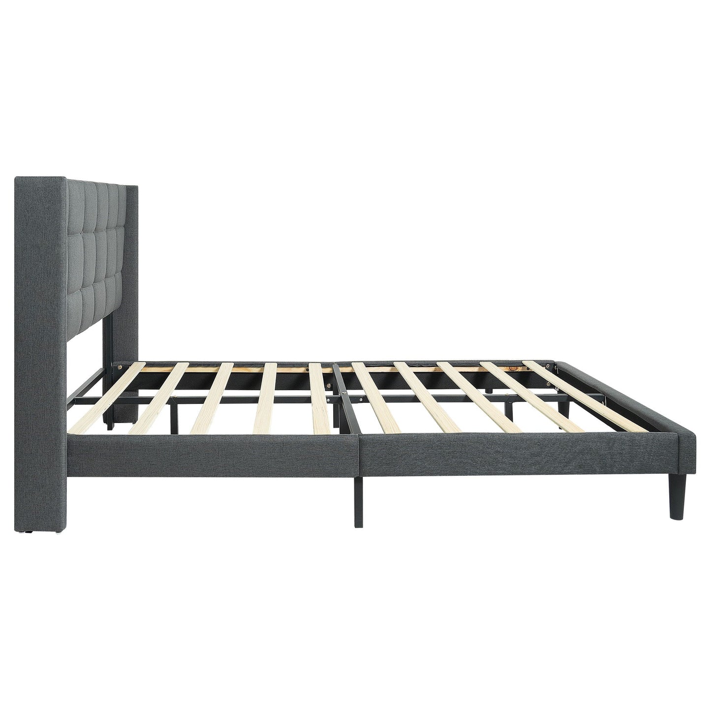Queen size upholstered bed frame HouseOfZazla with dark gray button-tufted linen headboard on Tampa Home & Garden Store