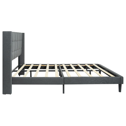 Queen size upholstered bed frame HouseOfZazla with dark gray button-tufted linen headboard on Tampa Home & Garden Store