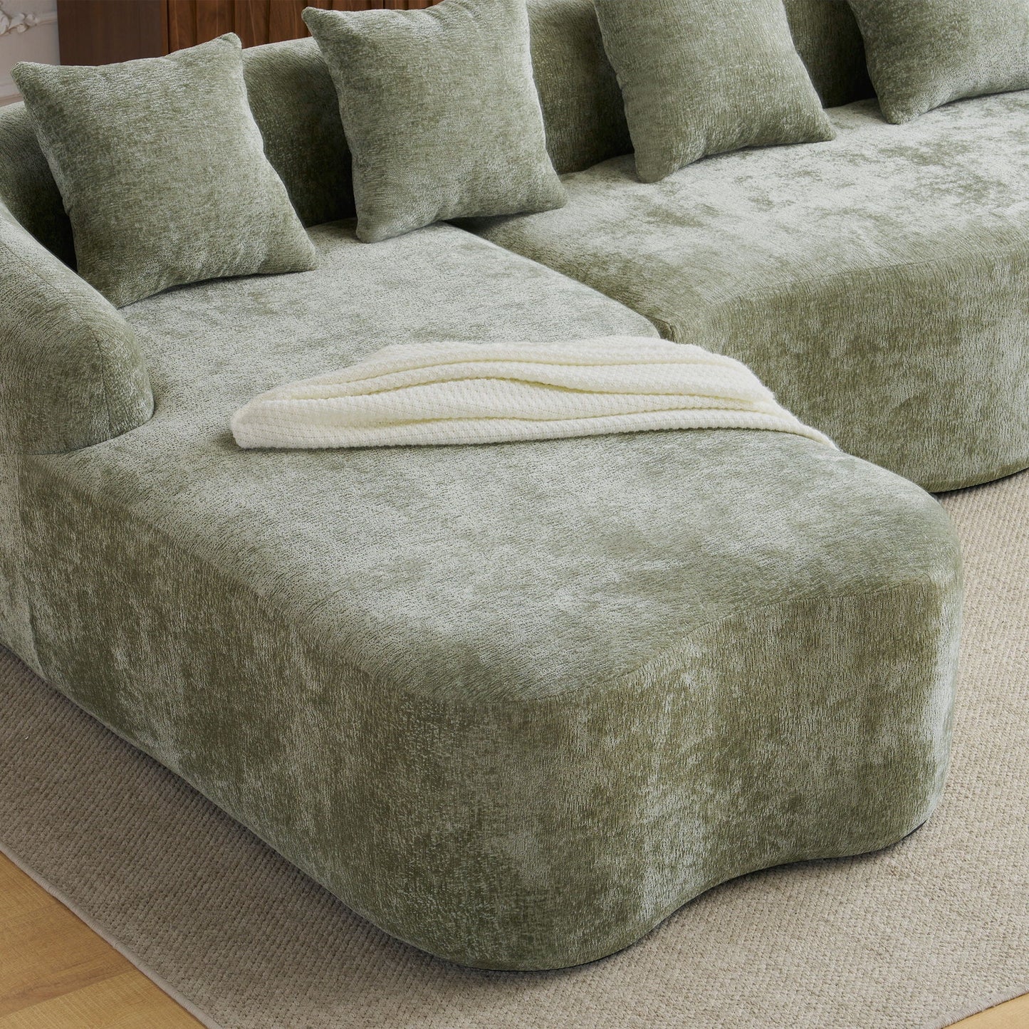 Modular L-Shape Sectional Sofa with Curved Chaise in sage green velvet by HouseOfZazla on Tampa Home & Garden Store