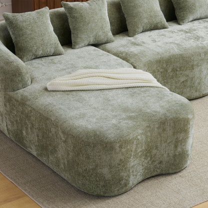 Modular L-Shape Sectional Sofa with Curved Chaise in sage green velvet by HouseOfZazla on Tampa Home & Garden Store