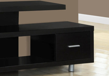TV stand black wood console with silver drawer handle, contemporary modern storage cabinet on Tampa Home & Garden Store