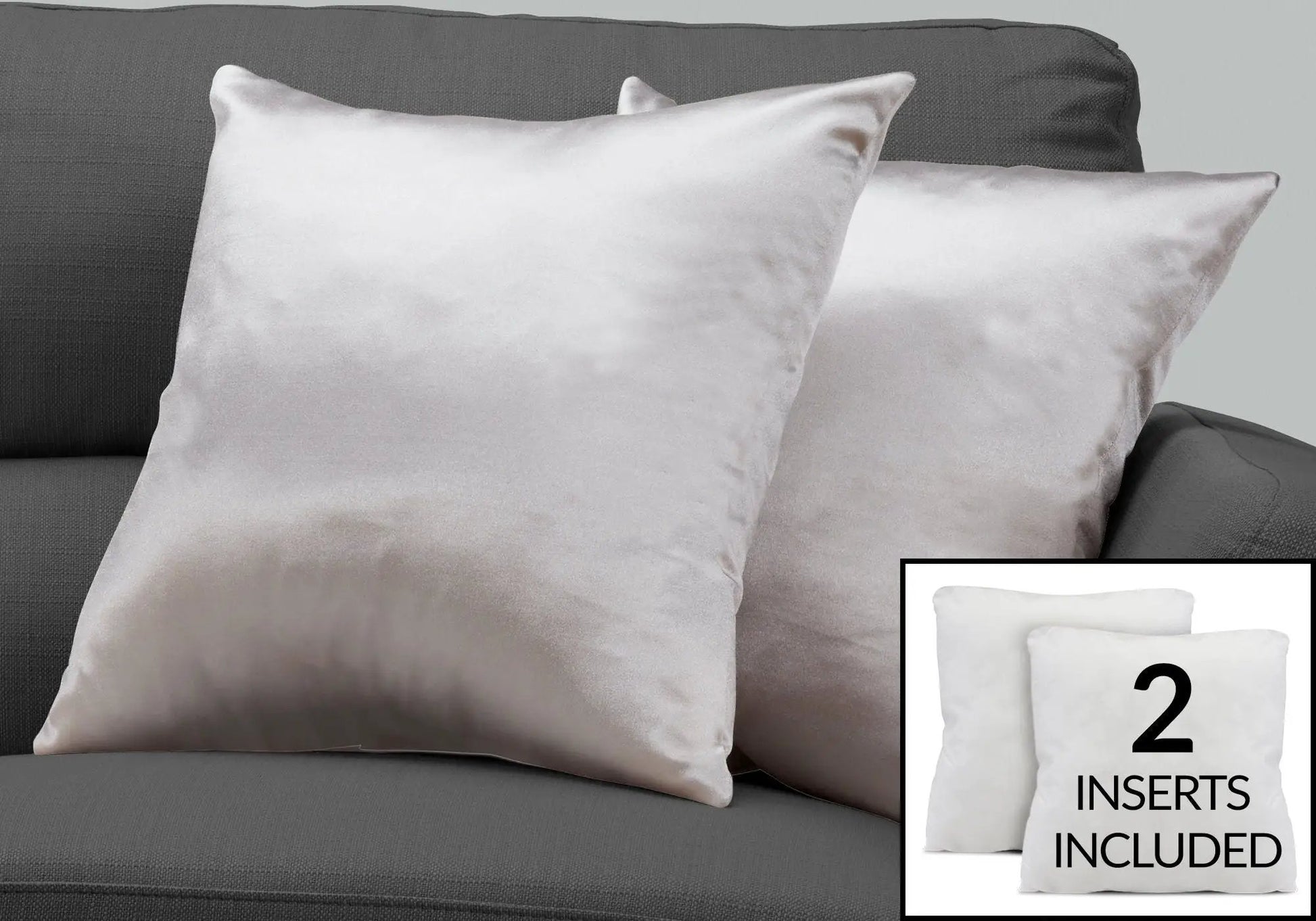Decorative square throw pillows, blush satin, includes 2 inserts, hypoallergenic, on Tampa Home & Garden Store