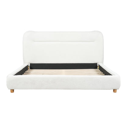 Teddy Bear Plush curved headboard queen bed HouseOfZazla white with wood slat foundation on Tampa Home & Garden Store