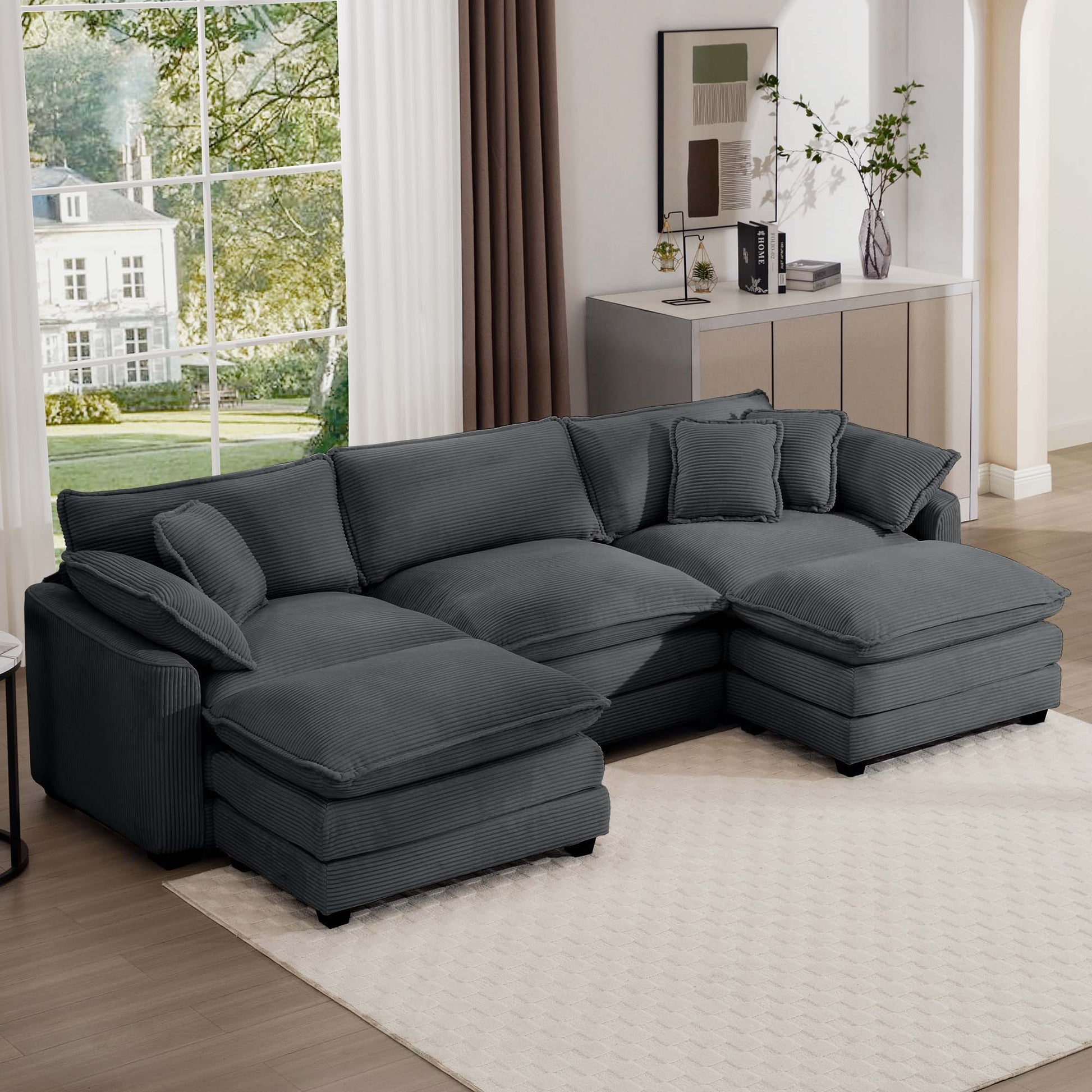 Modern oversized modular sofa with ottoman, low back, deep seating, gray fabric, 2pc sofa set on Tampa Home & Garden Store