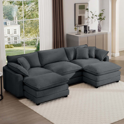 Modern oversized modular sofa with ottoman, low back, deep seating, gray fabric, 2pc sofa set on Tampa Home & Garden Store