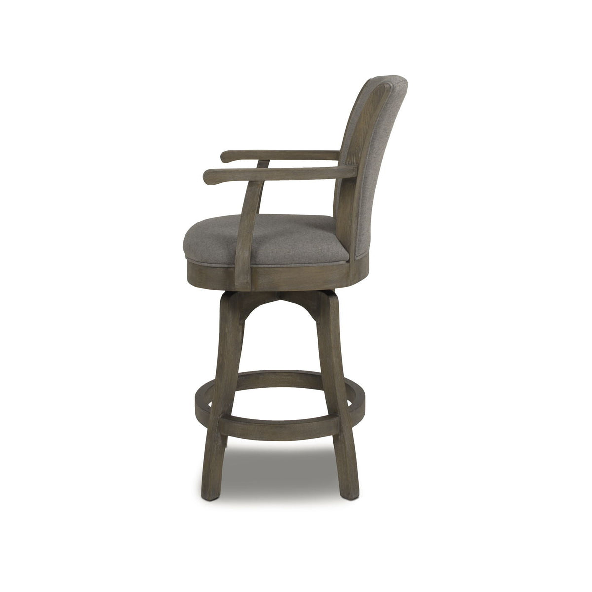 Swivel counter-height bar stool with back and gray fabric upholstery on hardwood HouseOfZazla on Tampa Home & Garden Store