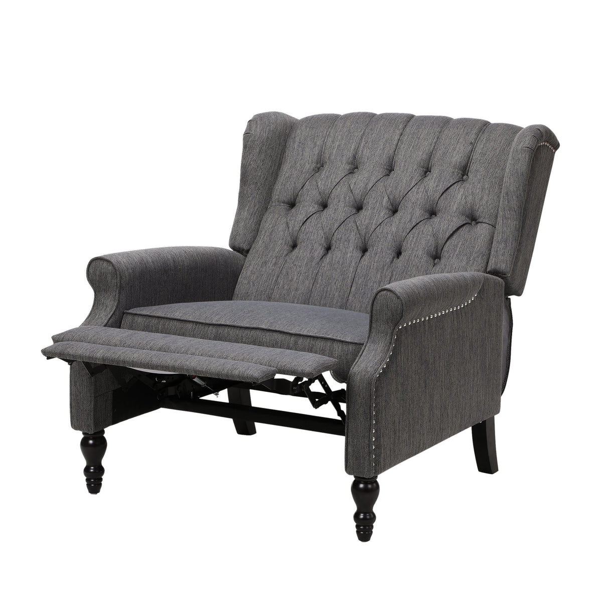 Oversized tufted wingback fabric push back recliner in gray upholstery from HouseOfZazla on Tampa Home & Garden Store