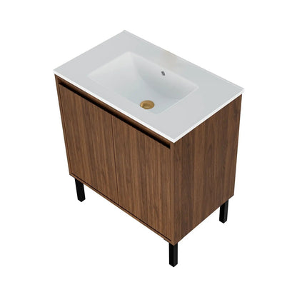 Bathroom vanity with white ceramic sink, floor-standing wood cabinet, black legs on Tampa Home & Garden Store