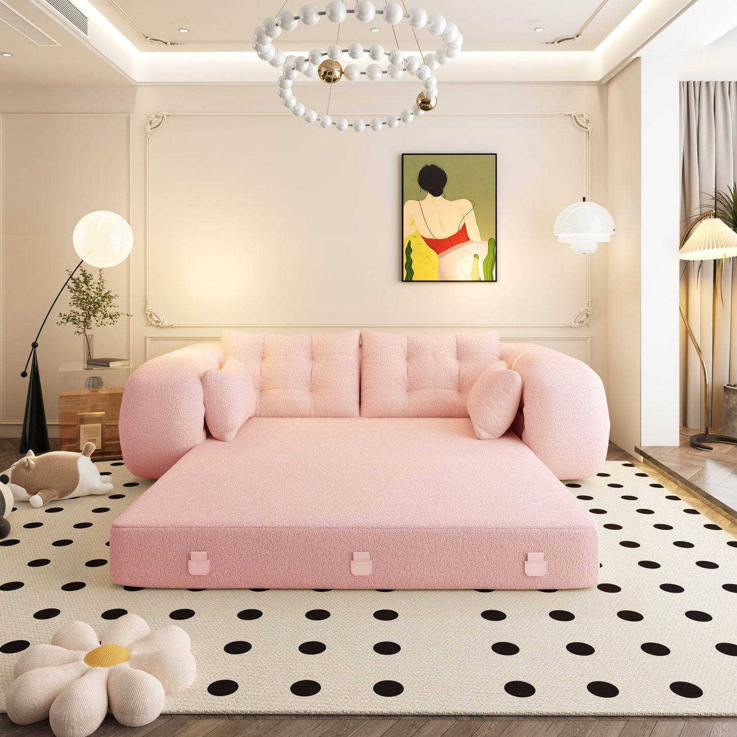 Human Dog Bed 3-in-1 foldable floor sofa by HouseOfZazla in soft pink fabric on Tampa Home & Garden Store