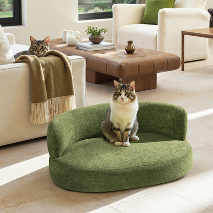 Shep 36-inch curved dog sofa bed moss green fleeced teddy fabric for pets on Tampa Home & Garden Store