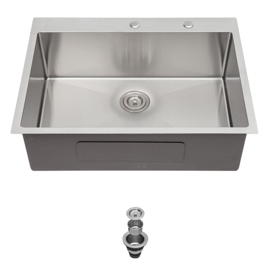 Topmount stainless steel kitchen sink by HouseOfZazla with exposed drain assembly parts on Tampa Home & Garden Store