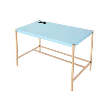 Midriaks writing desk with USB, light blue glass top and gold metal legs on Tampa Home & Garden Store
