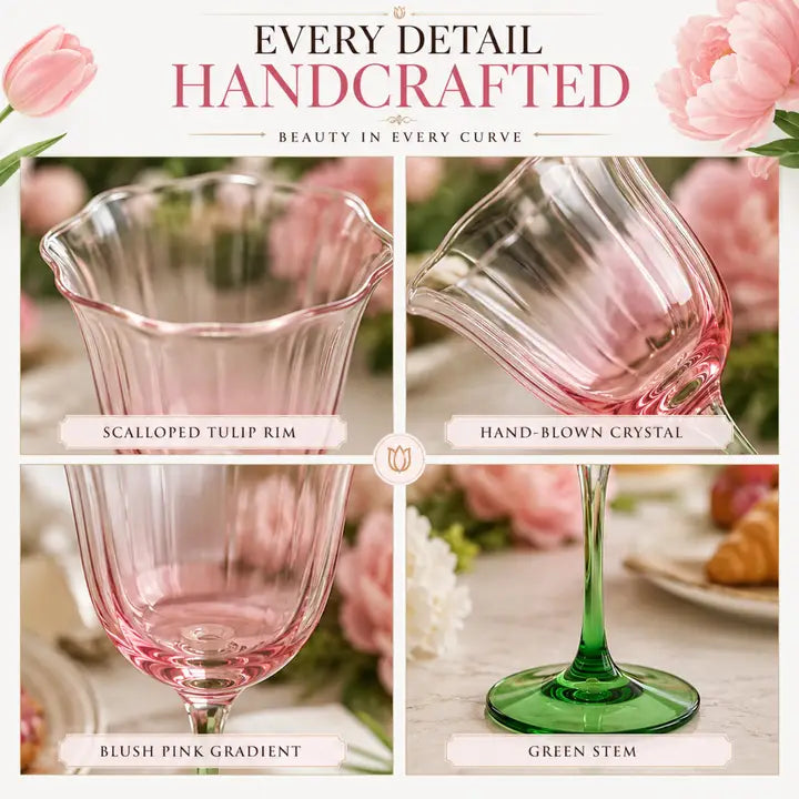 The Crystal Hand Blown Pink Tulip Wine Glasses