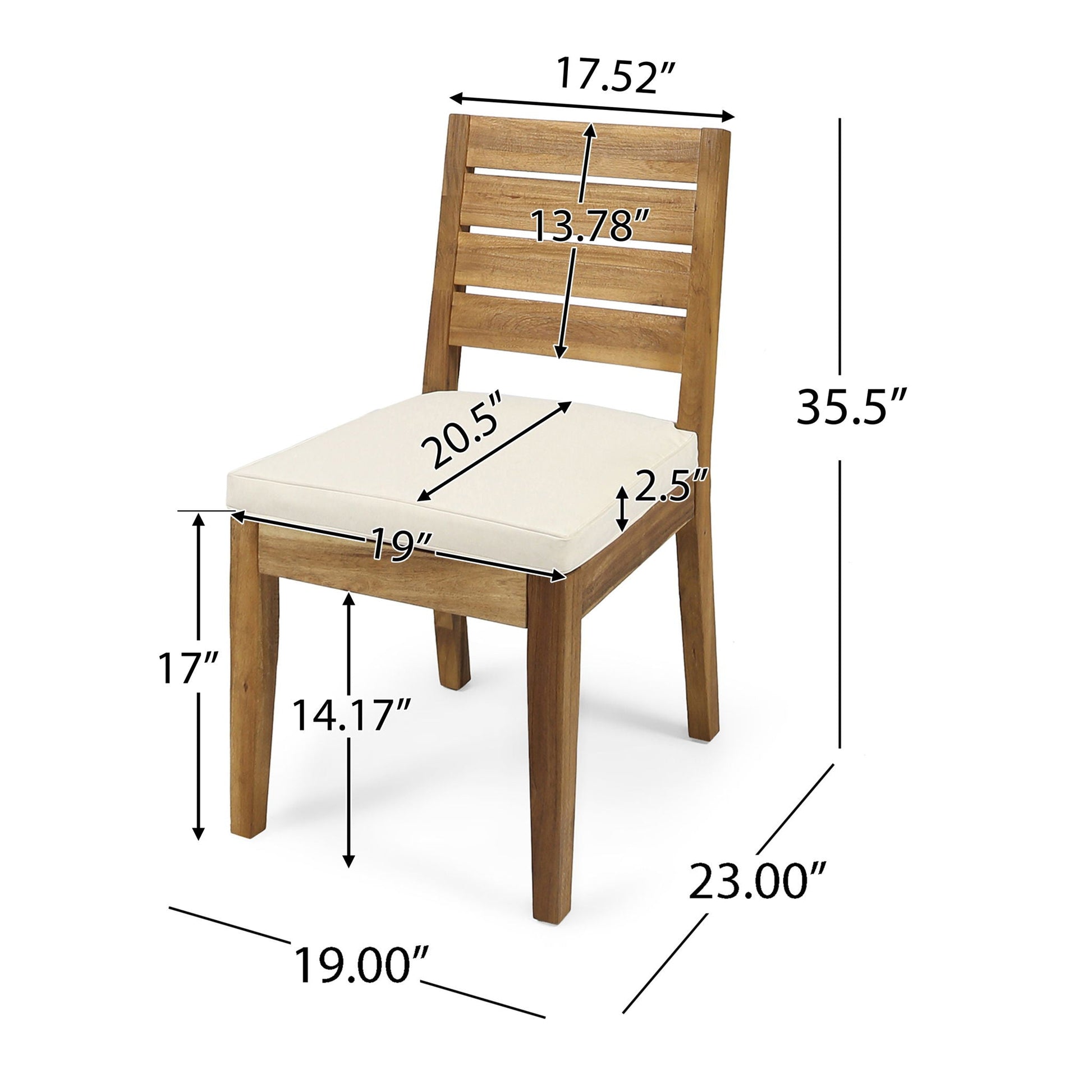 Outdoor armless dining chair with white cushion and slat back by HouseOfZazla on Tampa Home & Garden Store