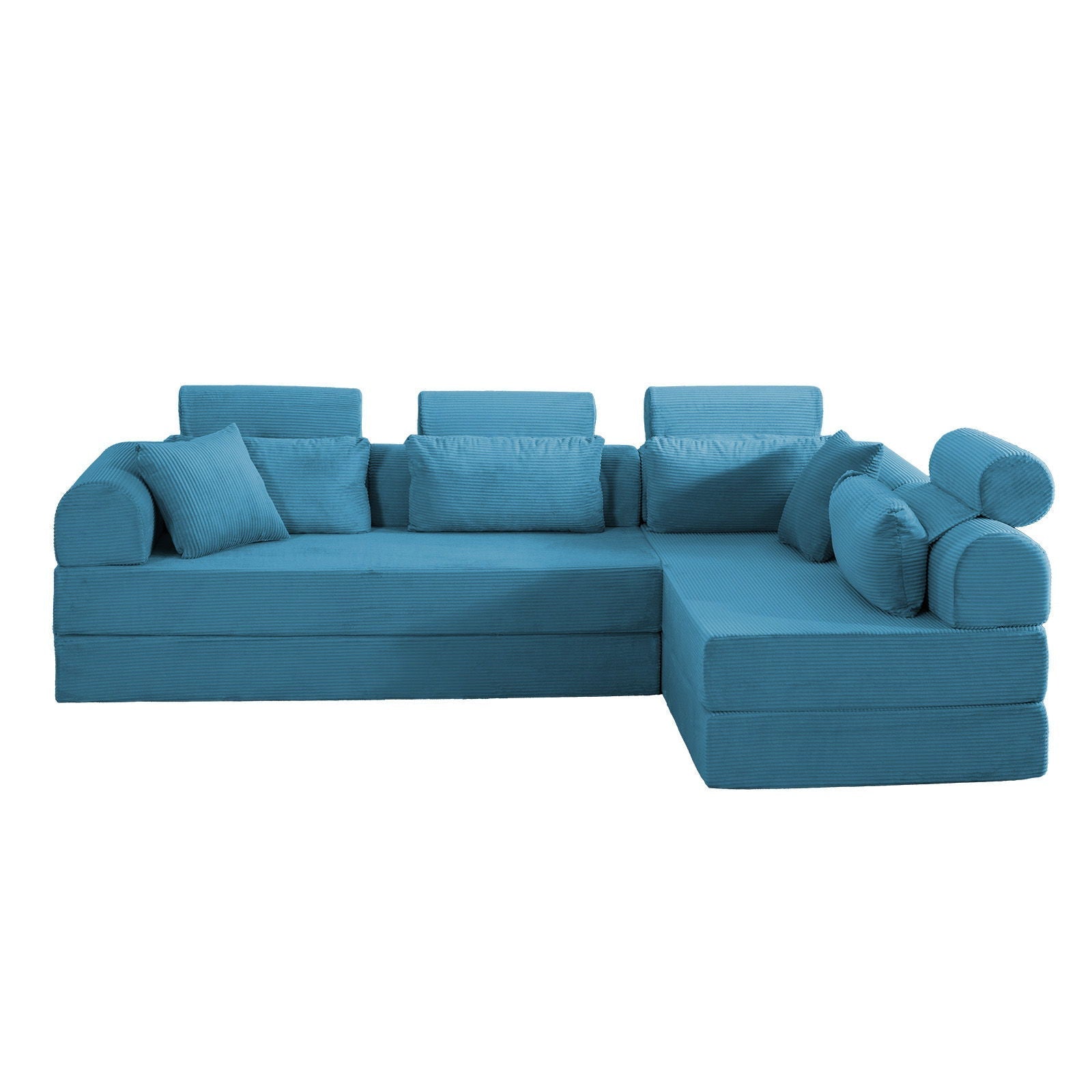Modern L-Shape Modular Sectional Sofa blue corduroy with plush cushions compressed on Tampa Home & Garden Store