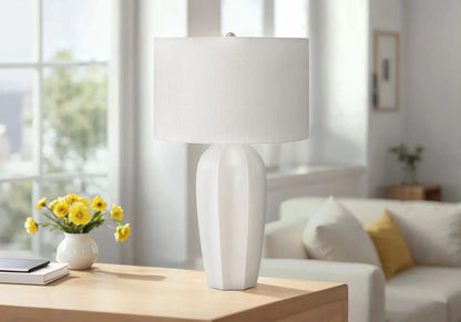 Cream ceramic table lamp with linen shade by Unique Piece Furniture for modern living room on Tampa Home & Garden Store