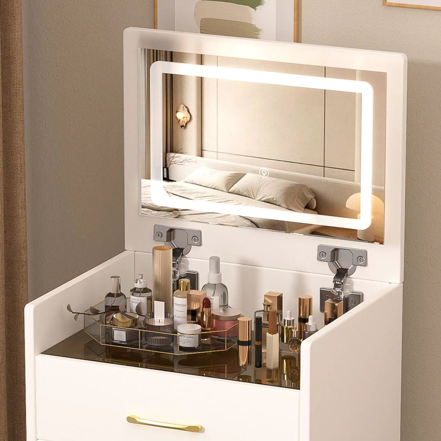 Compact 3 in 1 Vanity Desk with Open Mirror