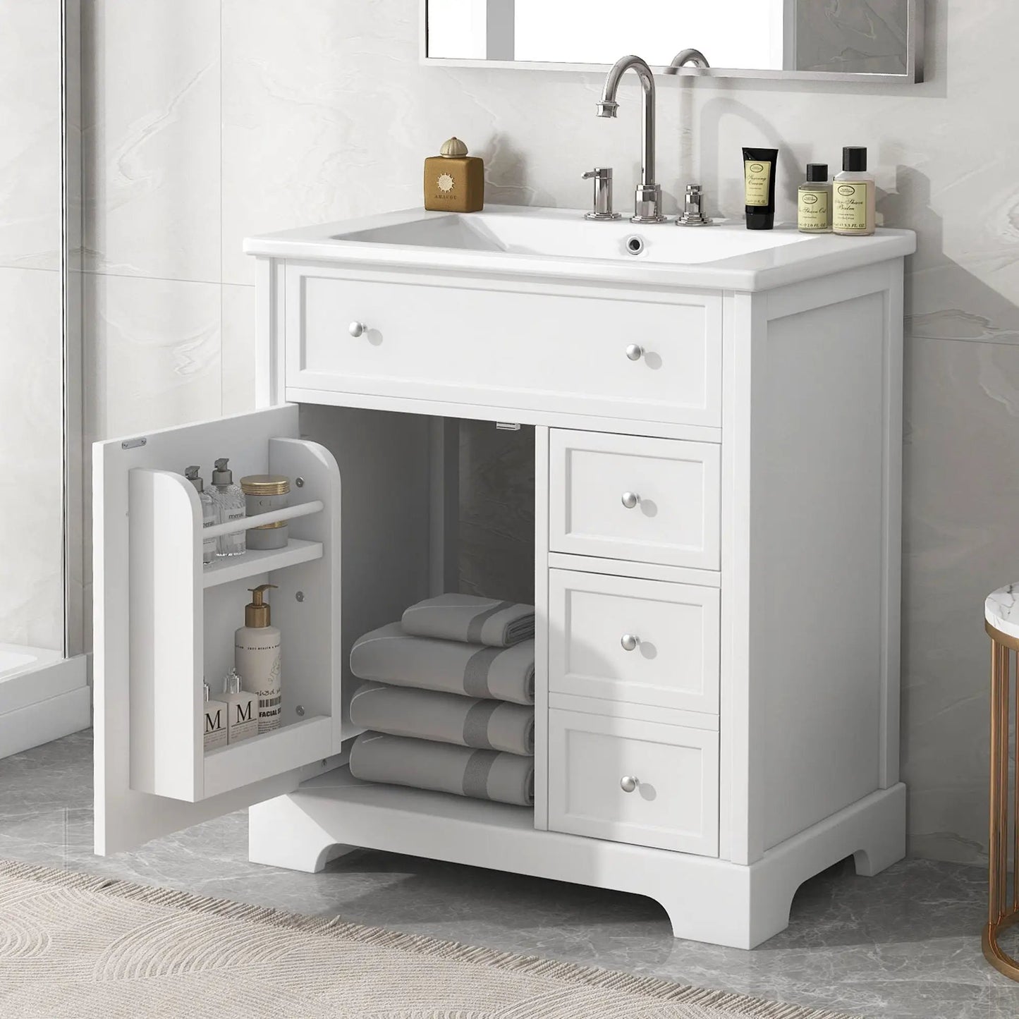 Bathroom Vanity with Sink Top and White Cabinet