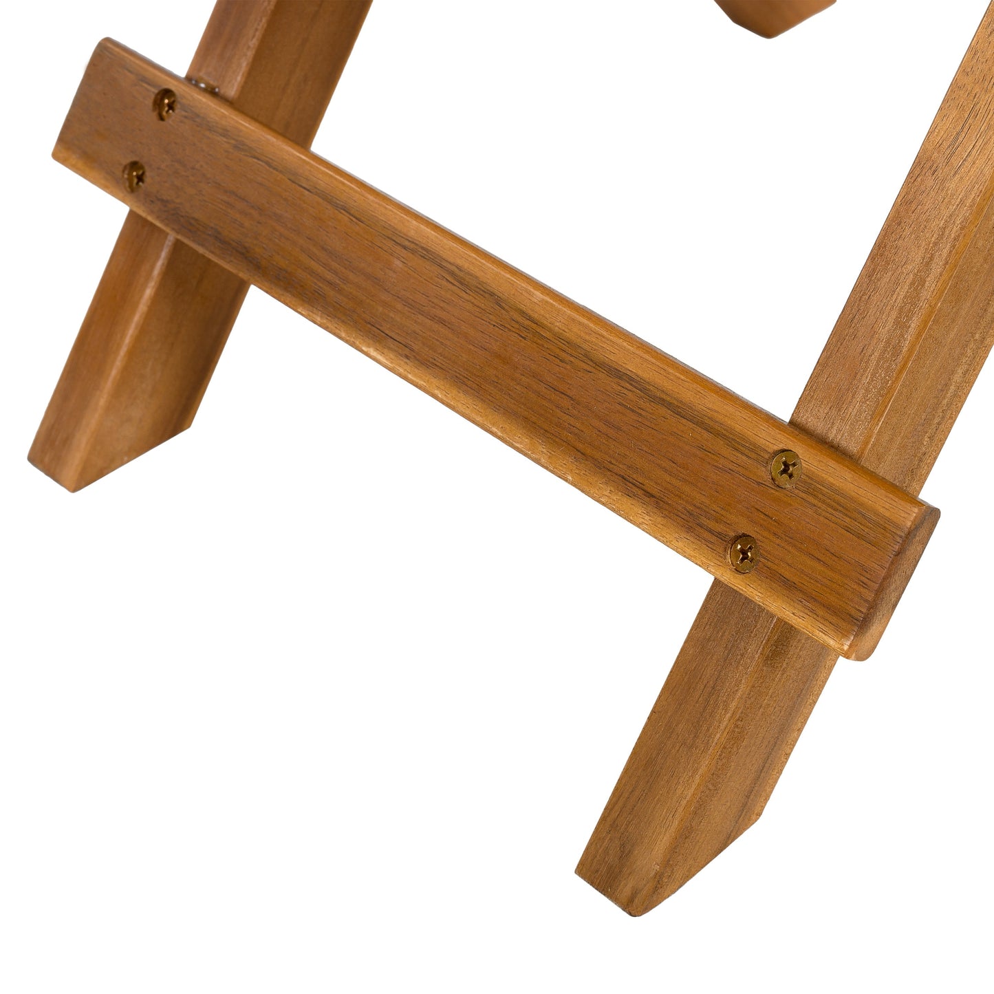 Outdoor club chair frame in warm acacia wood with crossbar supports and visible screws on Tampa Home & Garden Store