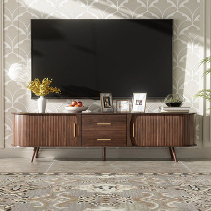 Wood TV Stand With Storage and Sliding Doors