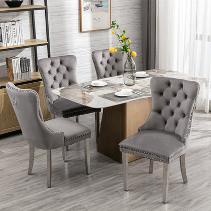 Nikki Collection velvet dining chairs, tufted gray upholstery with nailhead trim, set of 2 on Tampa Home & Garden Store