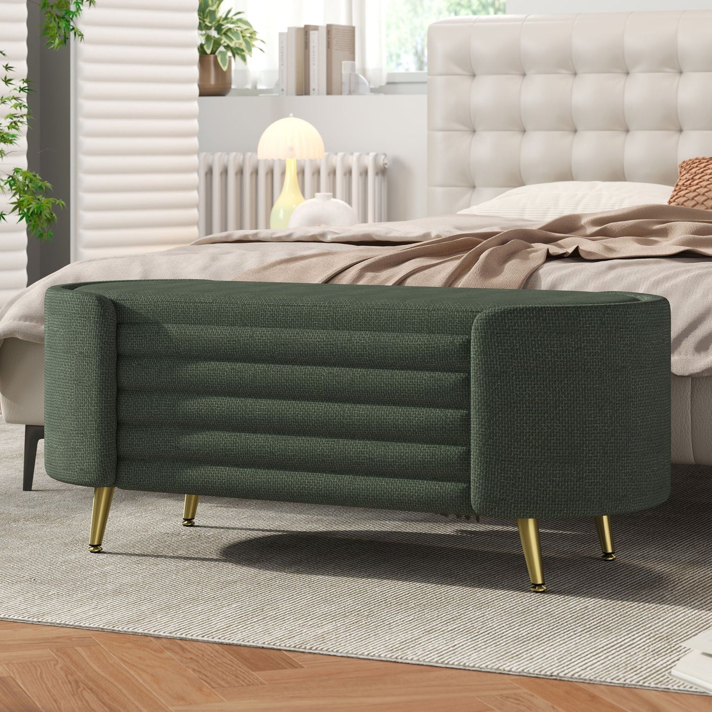 Contemporary Oval Upholstered Storage Ottoman