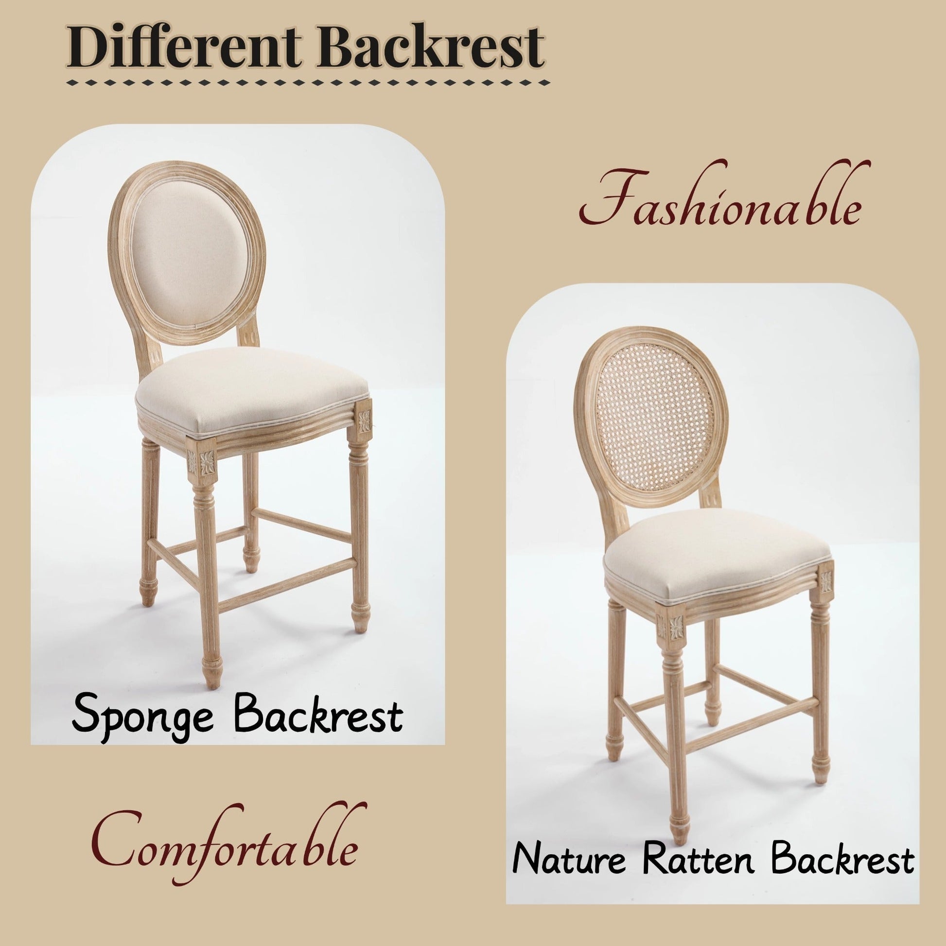 French Country 26in Bar Chairs set of 2 with natural wood frame and woven cane backrests on Tampa Home & Garden Store
