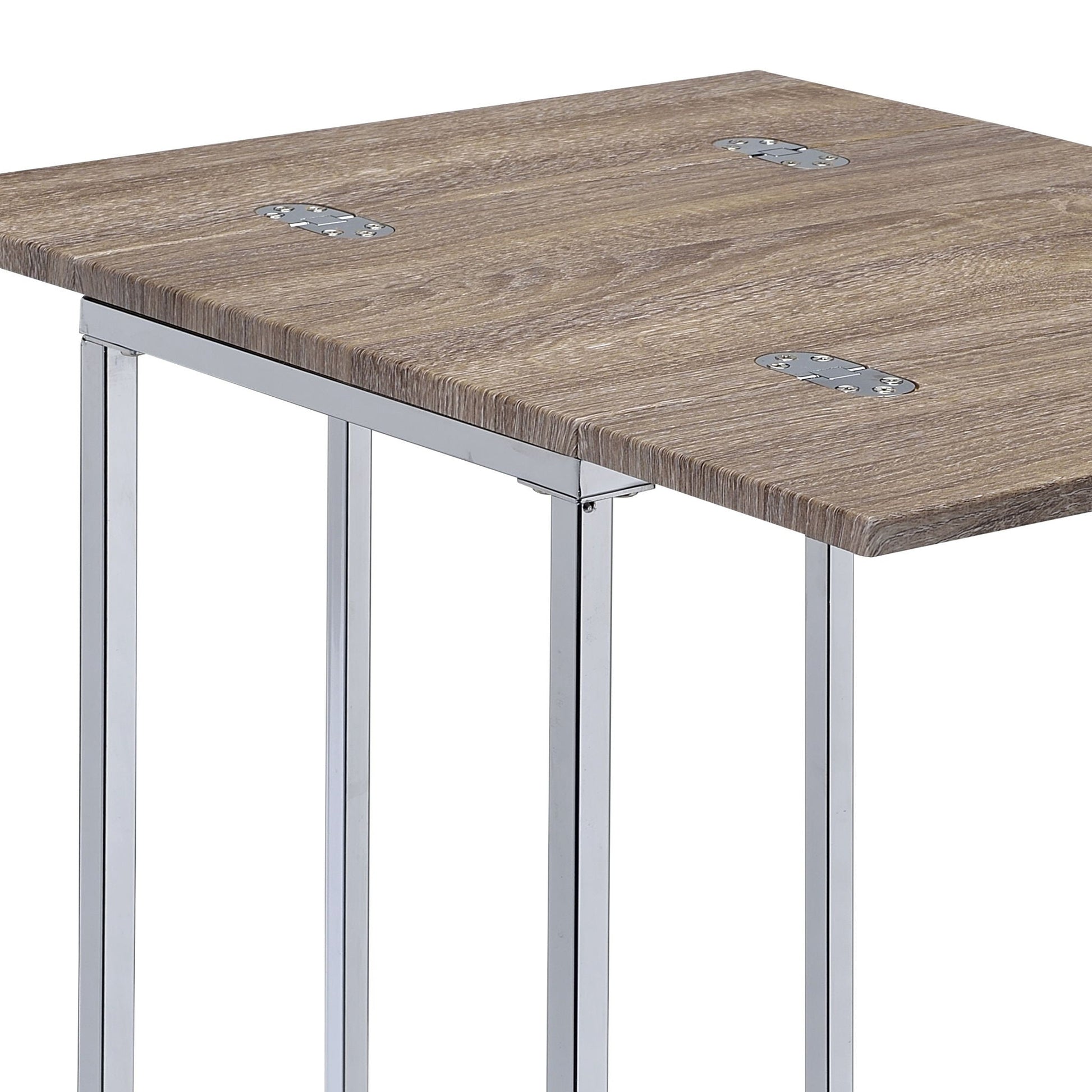 Danson Weathered Oak Accent Table with wood top and chrome legs by HouseOfZazla on Tampa Home & Garden Store