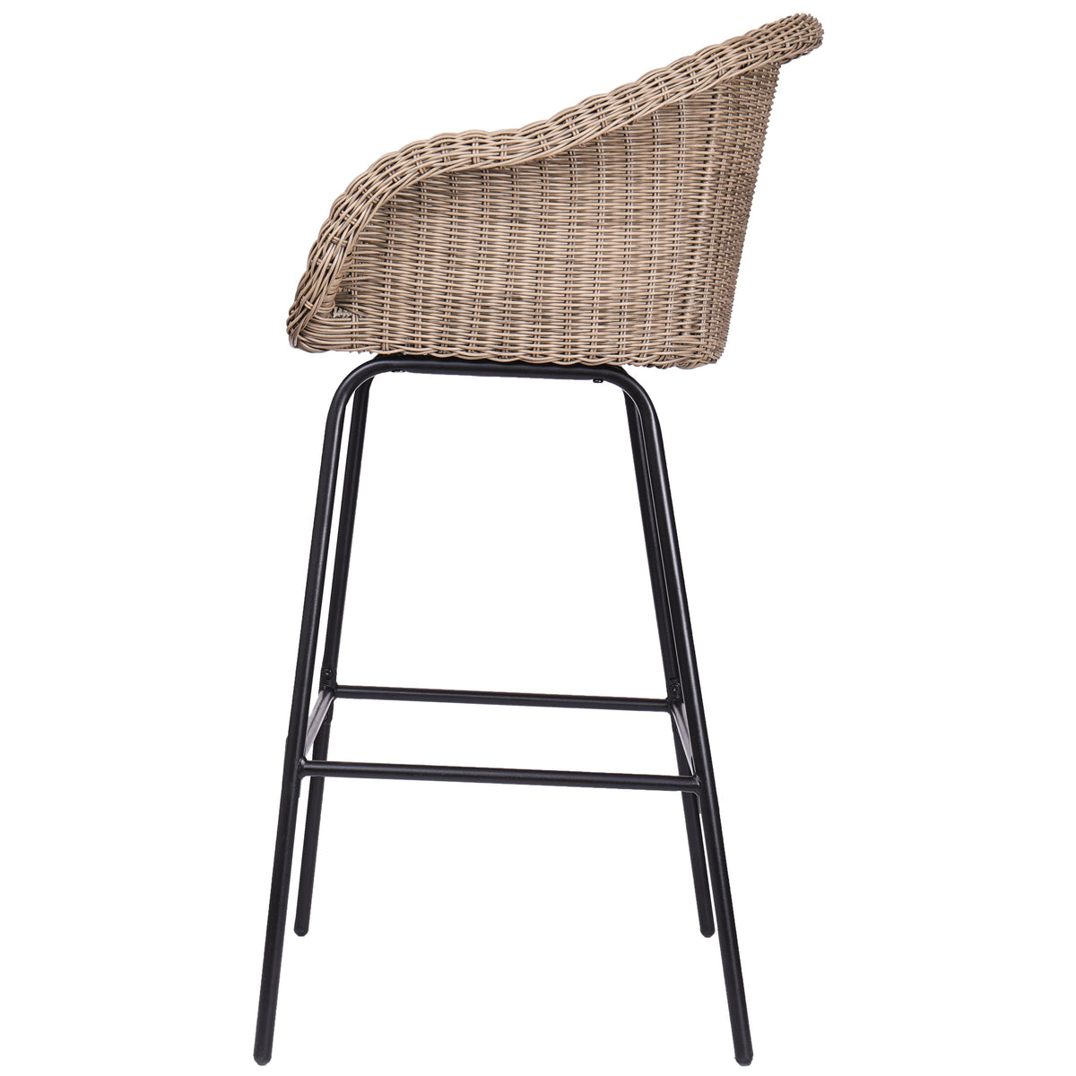 Ladd outdoor metal barstool set of 2 with tan wicker on black metal legs on Tampa Home & Garden Store