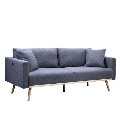Easton fabric sofa blue-gray with USB ports, pocket, two pillows, tapered wood legs on Tampa Home & Garden Store