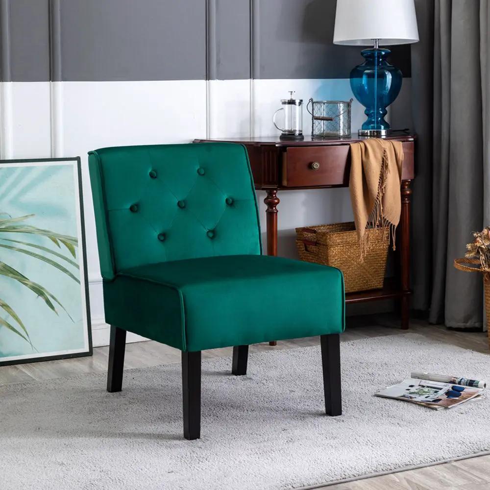 Reese living room armless button-tufted accent chair set of 2 in teal velvet on Tampa Home & Garden Store