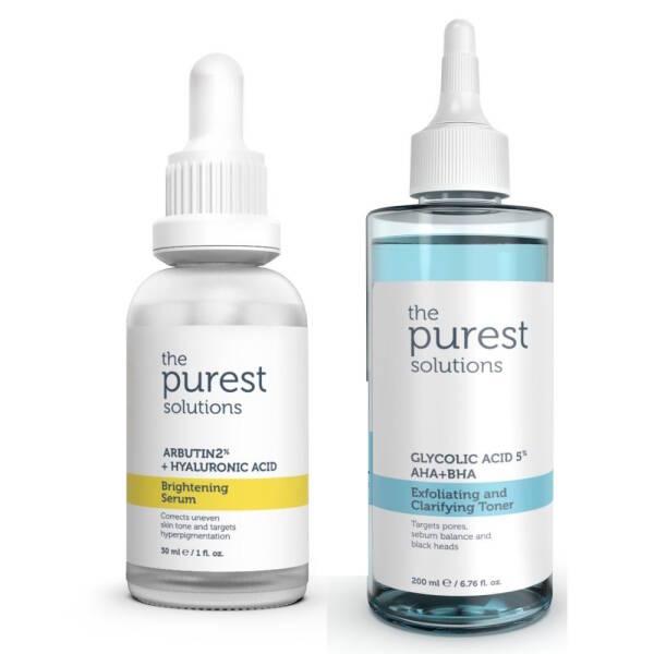 Brightening Serum & Glycolic Toner set white bottle yellow label clear bottle blue label on Tampa Home & Garden Store