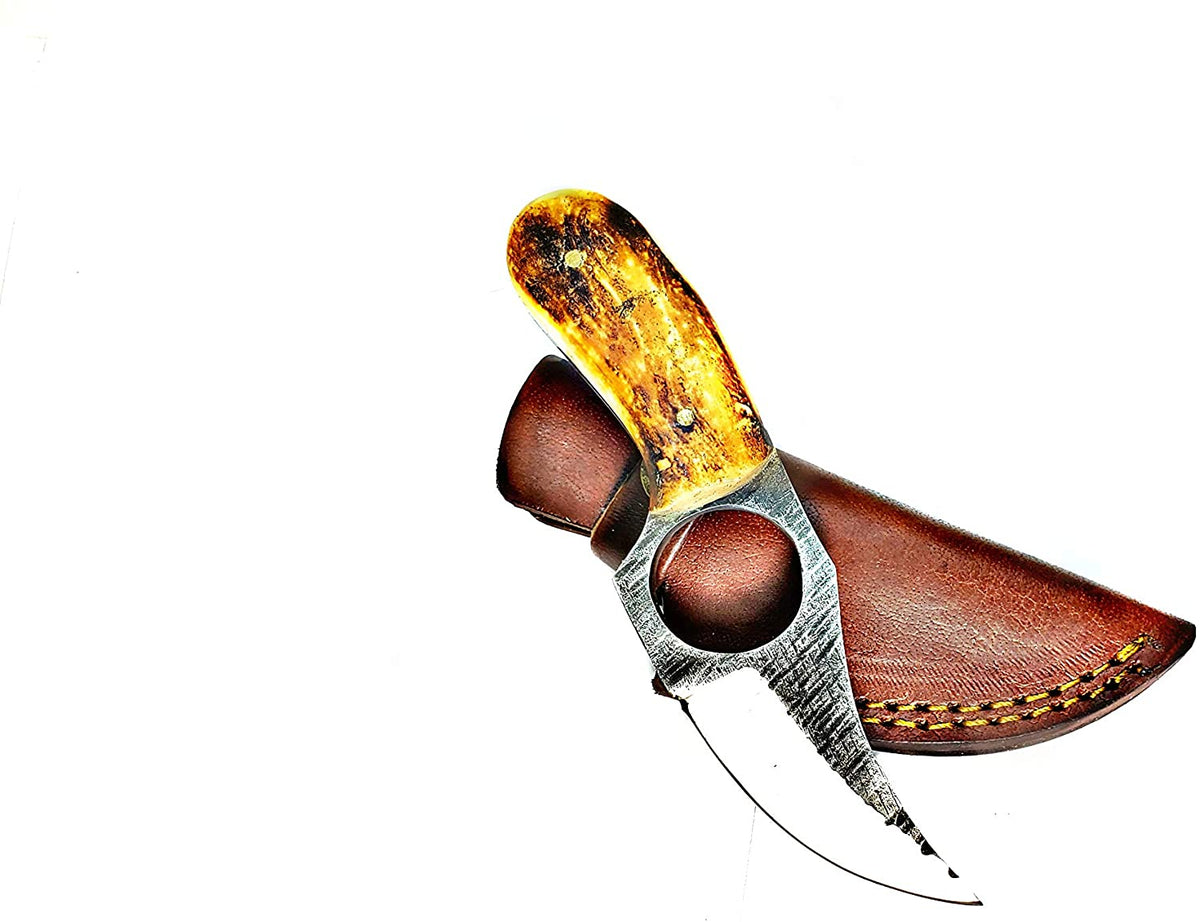 TC-061 Titan International K knife with amber horn handle and leather sheath on Tampa Home & Garden Store