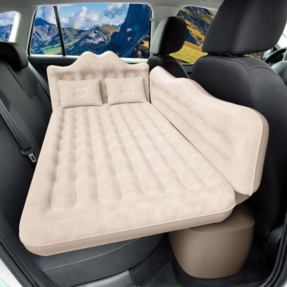 Beige backseat air mattress for SUV with two small pillows, 30.31 in wide in car interior on Tampa Home & Garden Store