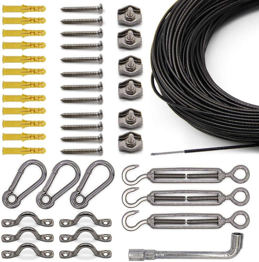 String Light Hanging Cable Kit, Nylon Coated 304 Stainless Steel Guide Wire and Accessories for Outdoor Bistro String Lights