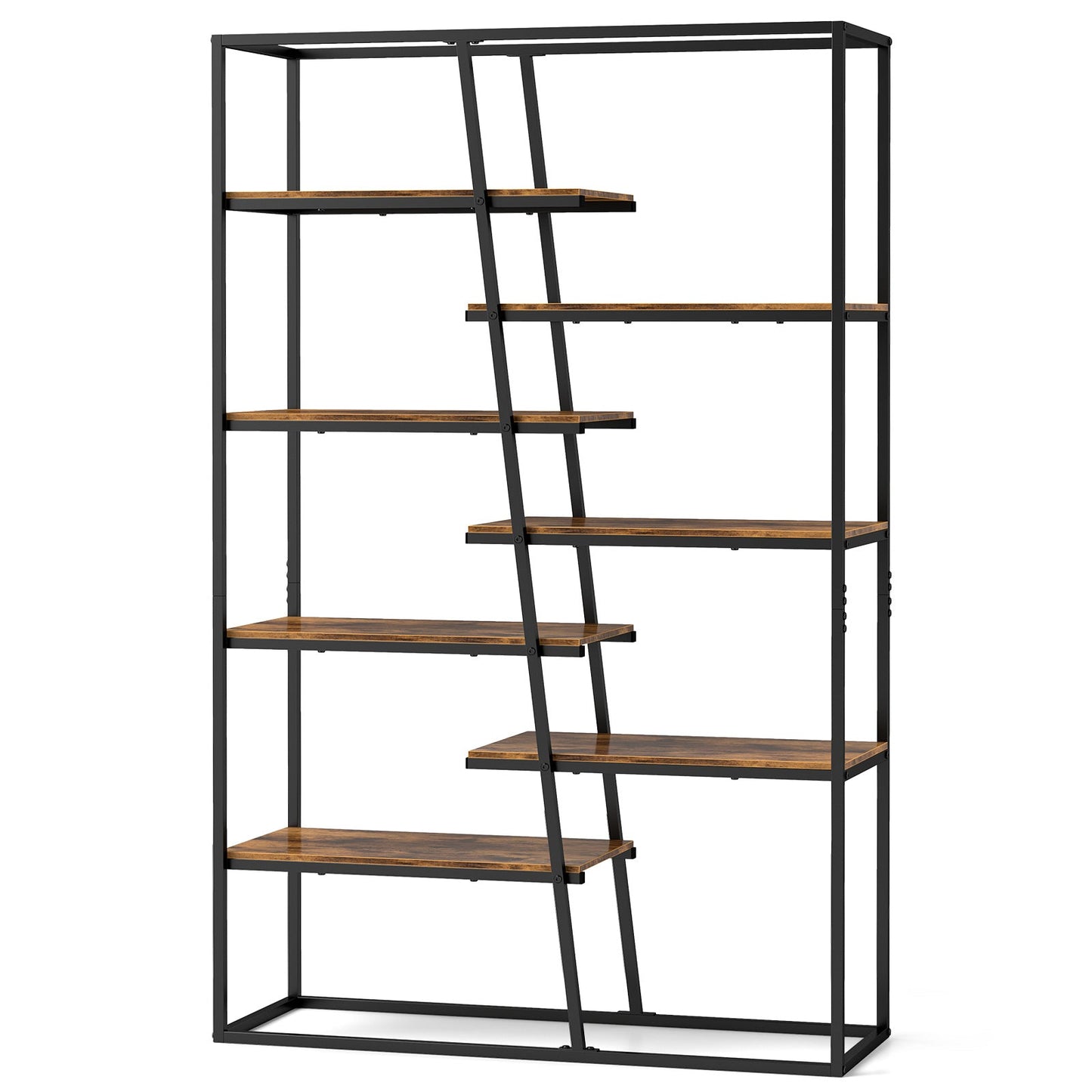 Estantería de Etagere Industrial de 71 Pulgadas y 7 Niveles con Marco de Metal Resistente - Marrón Rústico