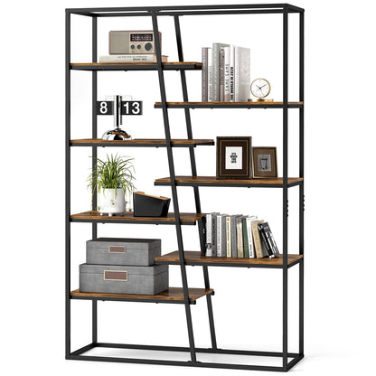 Estantería de Etagere Industrial de 71 Pulgadas y 7 Niveles con Marco de Metal Resistente - Marrón Rústico